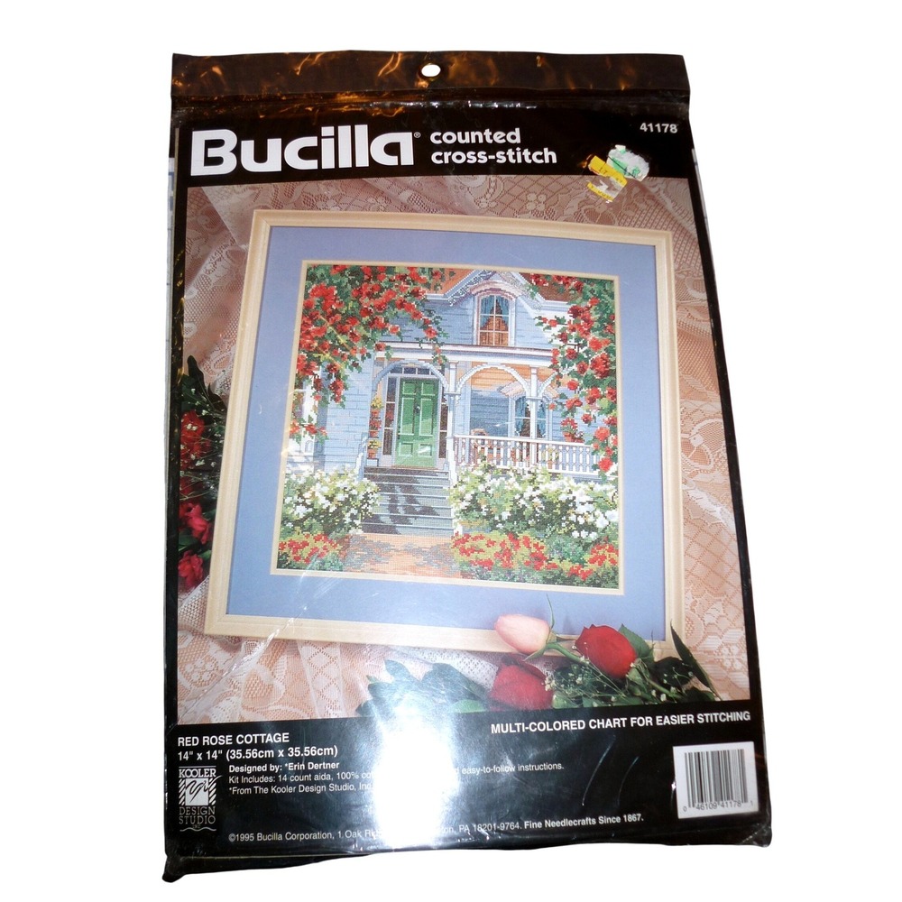 Bucilla Red Rose Cottage Counted Cross Stitch Kit 41178 Erin Dertner 1995 Vtg